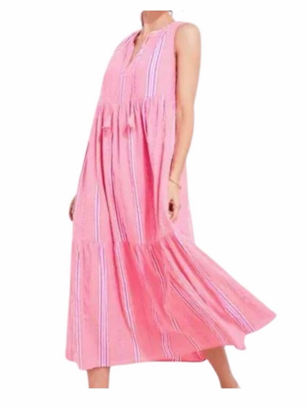 NWOT Vineyard Vines Striped Neon Pop Tiered Breezy Maxi Dress Size Large - Picture 9 of 10